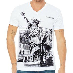 EXCHANGE FASHION MEN'S WHITE V-NECK NEW YORK CITY